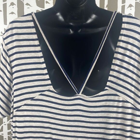 Free Kisses Striped Tunic Tee 2X Navy Oatmeal - Picture 7 of 10